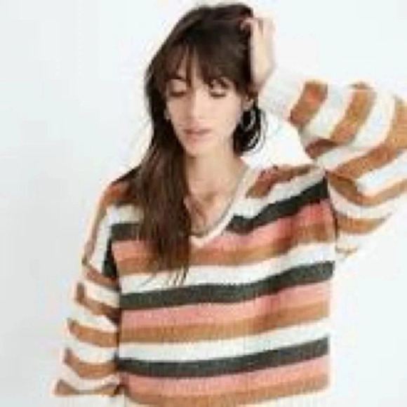 Madewell Balloon Sleeve Sweater in Stripe Mix Women’s Size S Wool/Alpaca - Picture 1 of 12